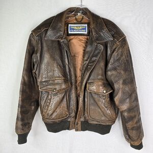 Vintage Leather Flying Mens Medium Jacket Brown Aviator Military Bomber Flight